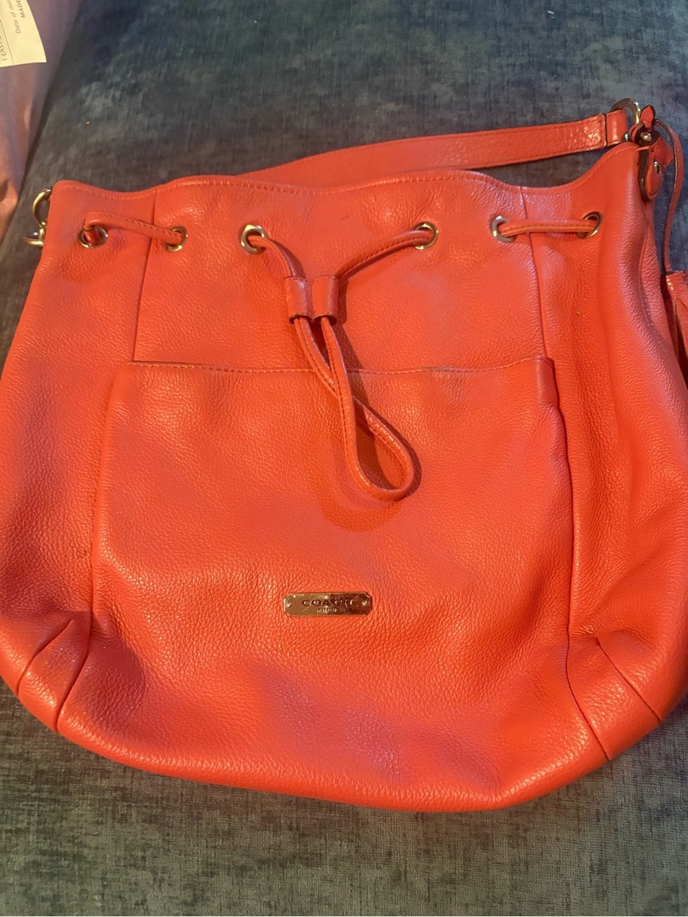 Coach Avery Purse Women's Coral Peach Leather Drawstring Vintage Bucket Bag